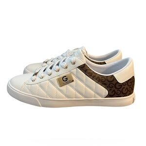 NWOT Guess GBG Los Angeles Marti White & Brown Quilted Lace Up Sneakers Size 11